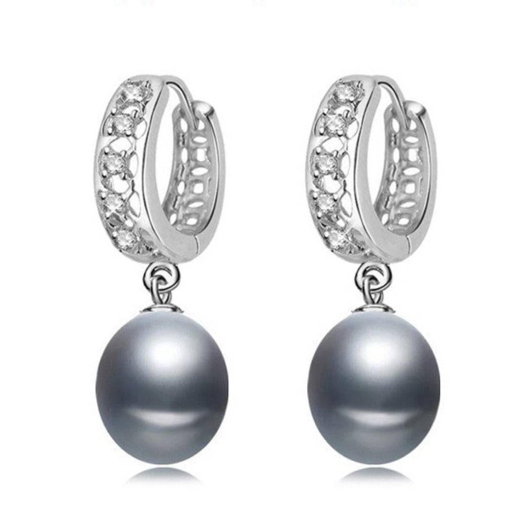 Stunning Simulated Diamond & Freshwater Pearl Drop Earrings-4